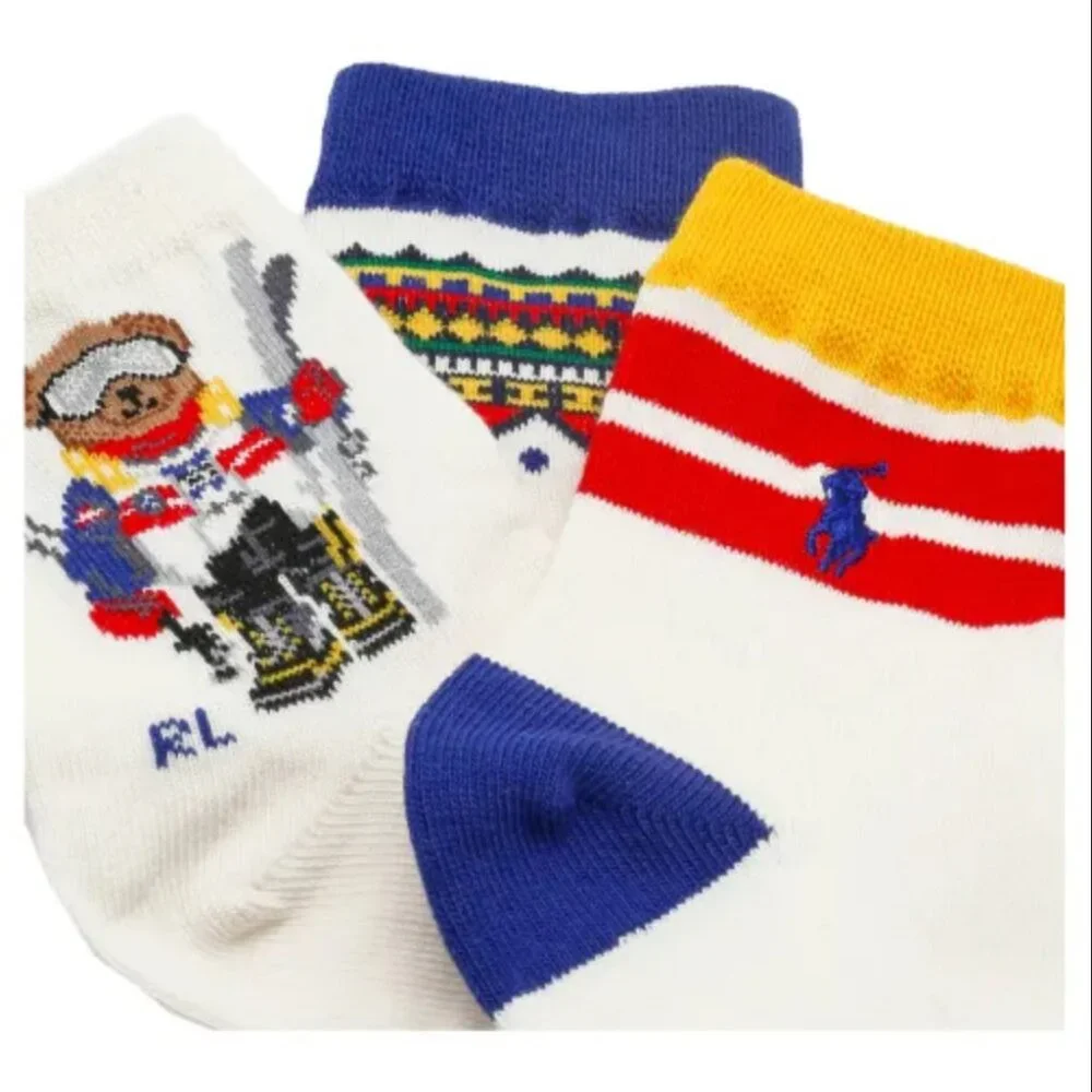 Ralph Lauren Baby 0-6 Mo Bear Crew Socks, Pack of 3 Assorted